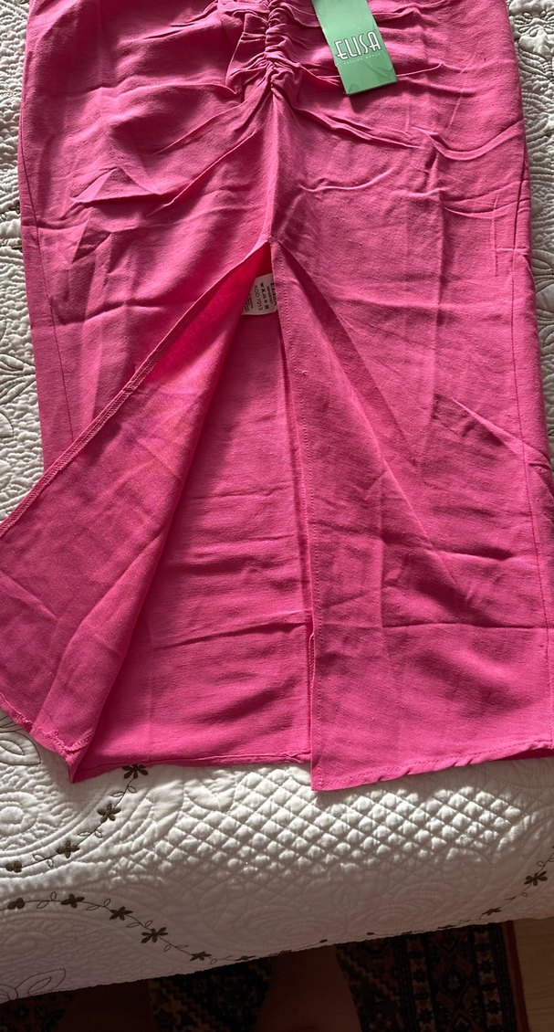 Pembe Drapeli Uzun Keten Etek - Görsel 3