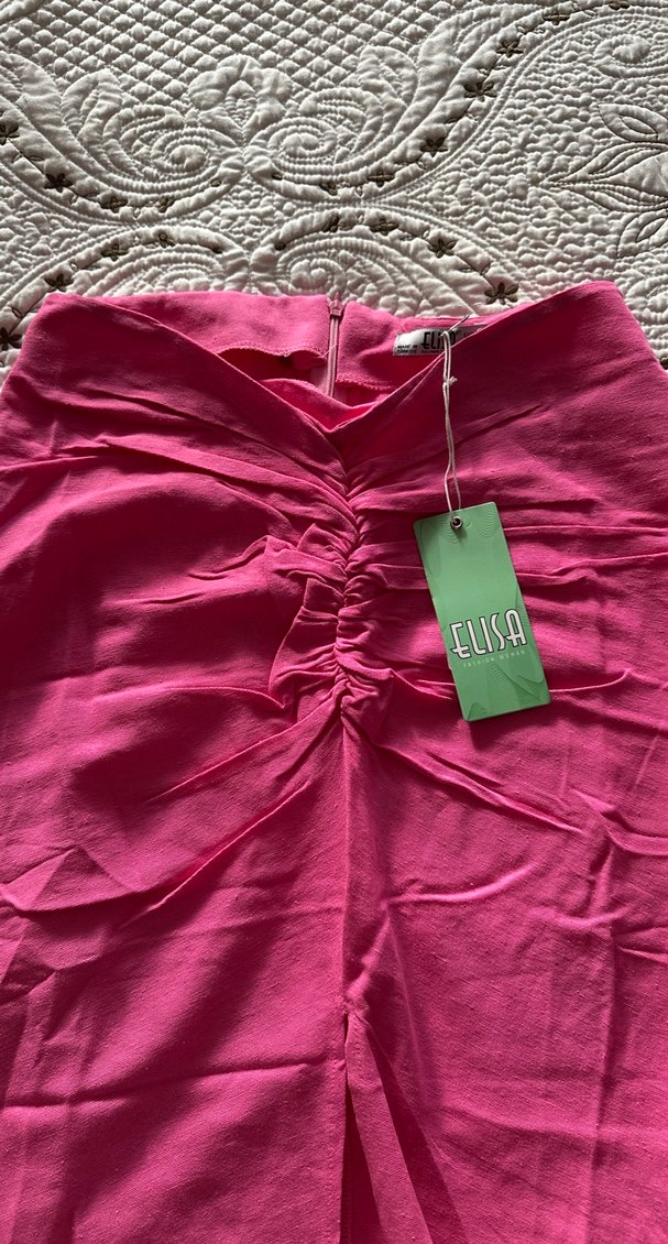 Pembe Drapeli Uzun Keten Etek - Görsel 2