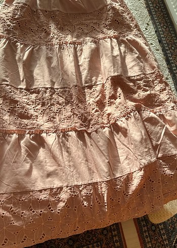 Pudra Renk Bohem Dantel Detaylı Uzun Elbise - Görsel 7