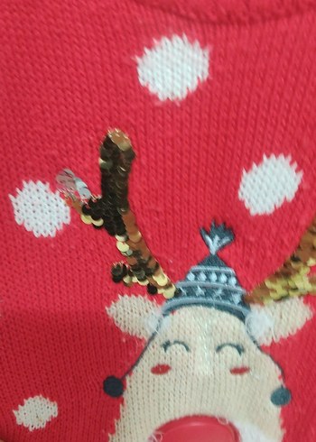 Kız Çocuk Kırmızı Nakışlı Triko Kazak - Görsel 9