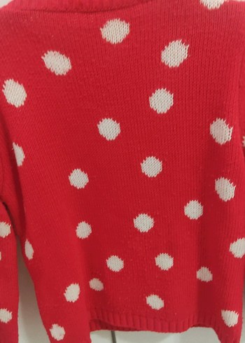 Kız Çocuk Kırmızı Nakışlı Triko Kazak - Görsel 3