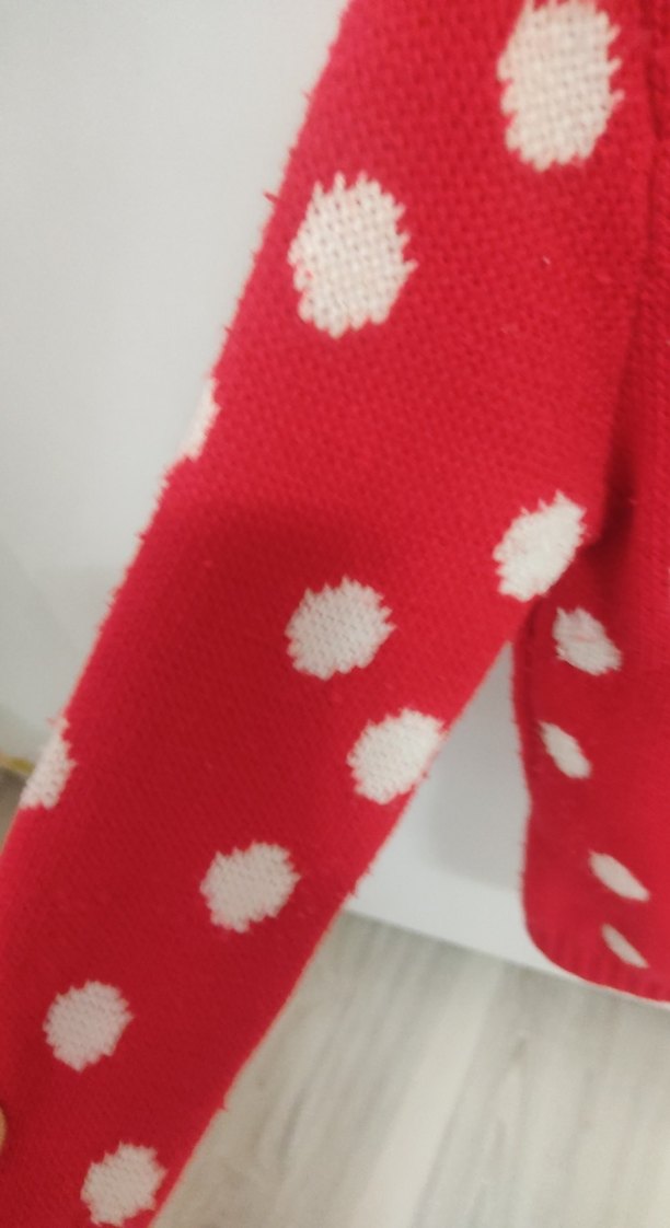 Kız Çocuk Kırmızı Nakışlı Triko Kazak - Görsel 5
