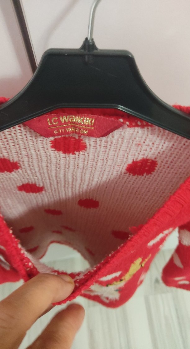 Kız Çocuk Kırmızı Nakışlı Triko Kazak - Görsel 2