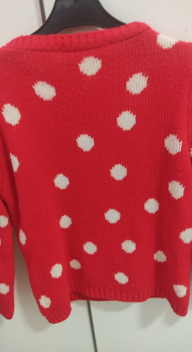 Kız Çocuk Kırmızı Nakışlı Triko Kazak - Görsel 3