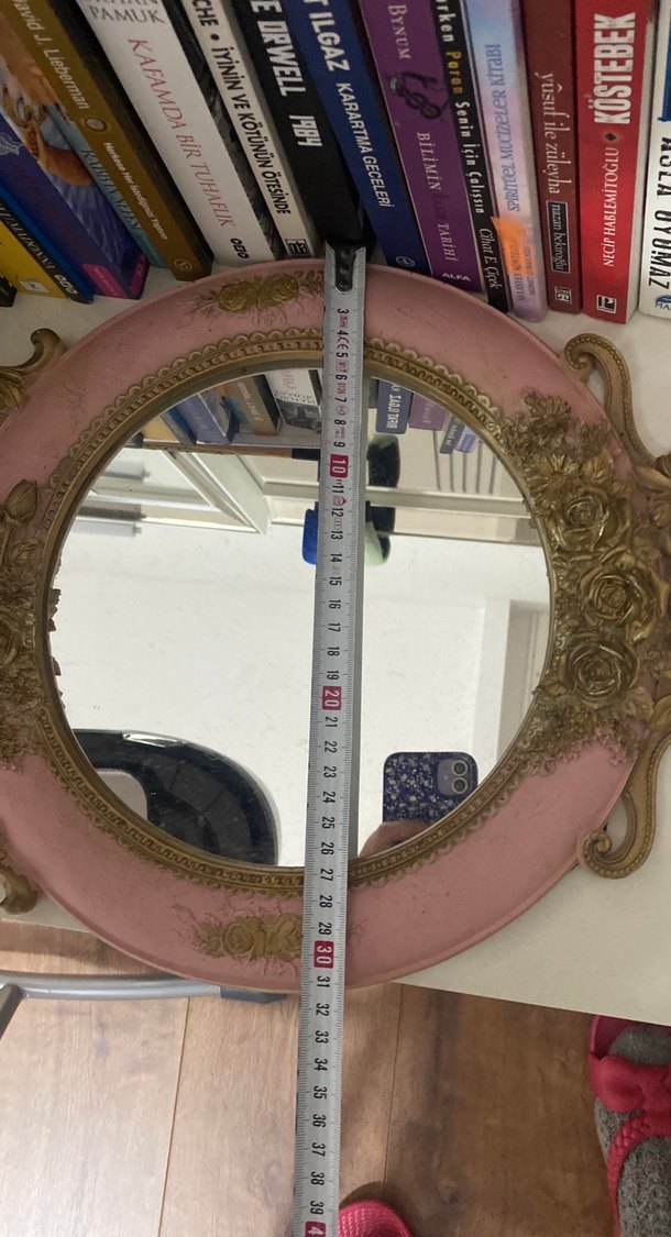 Pembe ve Altın Detaylı Dekoratif Ayna tepsi - Görsel 3