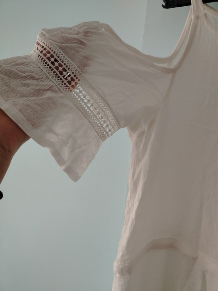 Beyaz Keten Midi Elbise - Görsel 3