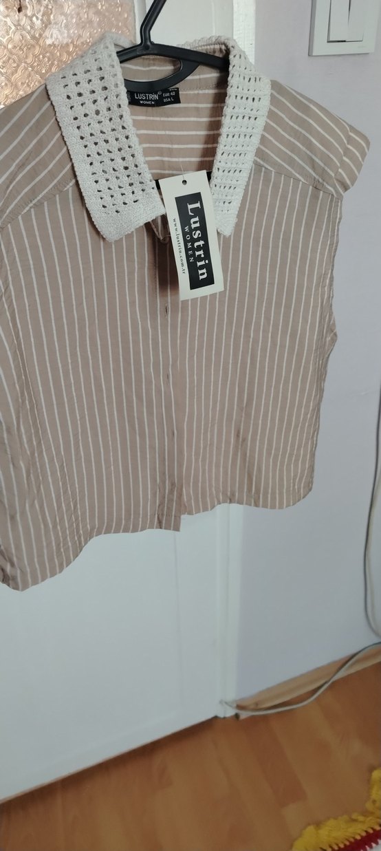 Bej Kolsuz Mini Gömlek - Görsel 5