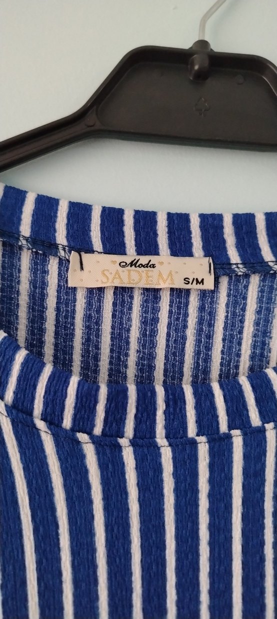 Mavi Çizgili Uzun Kadın Elbise - Görsel 3