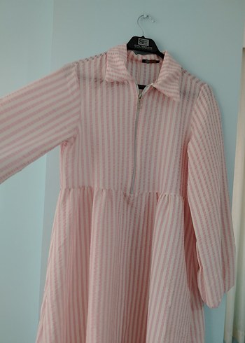 Pembe Pilili Uzun Kollu Uzun Elbise - Görsel 2