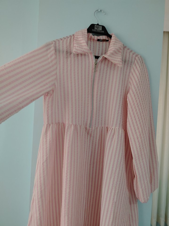 Pembe Pilili Uzun Kollu Uzun Elbise - Görsel 2