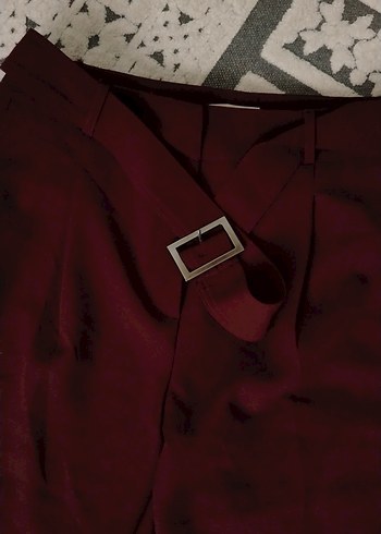 Bordo Kemerli Kadın Kumaş Pantolon - Görsel 3