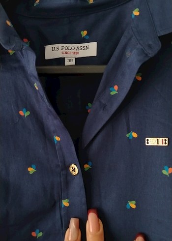 Uzun Kollu Mavi Desenli Kadın Gömlek - Görsel 2