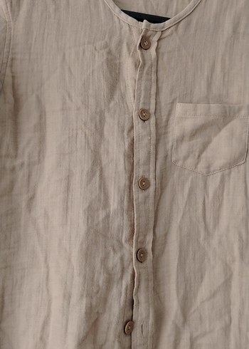 Düğmeli Krem Keten Kadın Gömlek - Görsel 2