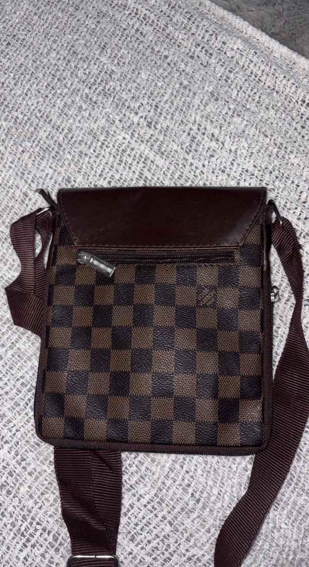 Kadın erkek Kahverengi Deri Kareli Çantası - Görsel 2