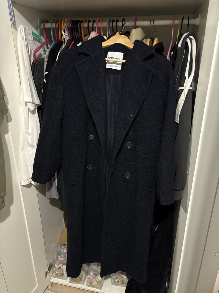 Siyah Çift Düğmeli Uzun Kaban - Görsel 2