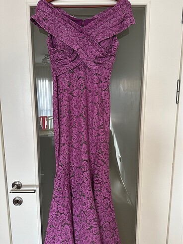 ALFABETA Vintage Düşük Omuz Uzun Elbise