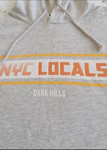 Gri Kapüşonlu NYC Locals Sweatshirt - Görsel 2