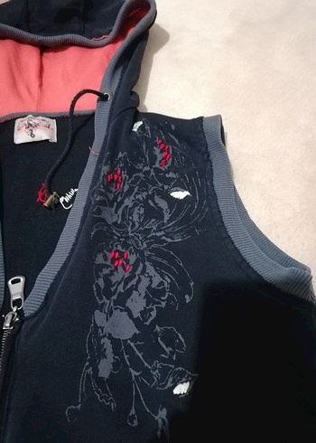 Fermuarlı Siyah Kadın Kapüşonlu Yelek - Görsel 2