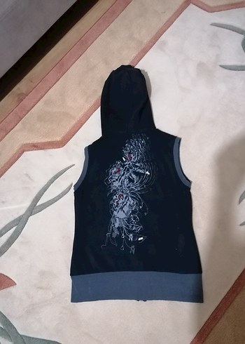 Fermuarlı Siyah Kadın Kapüşonlu Yelek - Görsel 4