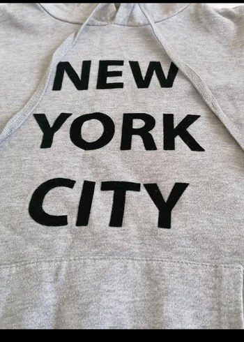 Gri Kapüşonlu New York City Sweatshirt - Görsel 2