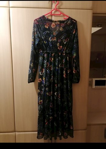 Çiçek Desenli Uzun Bohem Elbise - Görsel 3