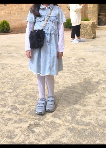 LCW Kids Kemerli Mavi Denim Kız Elbise - Görsel 3