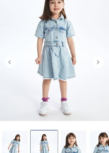 LCW Kids Kemerli Mavi Denim Kız Elbise - Görsel 2