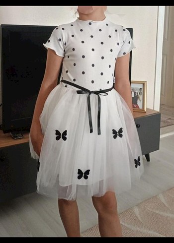 Kız Çocuk Beyaz Puantiyeli Kısa Kollu Elbise - Görsel 2