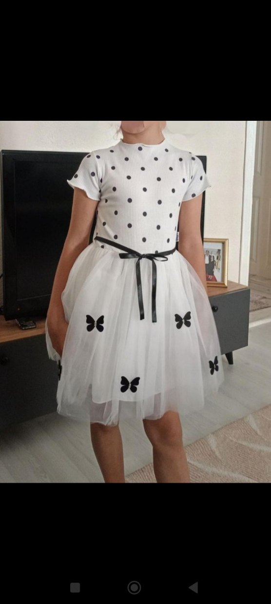 Kız Çocuk Beyaz Puantiyeli Kısa Kollu Elbise - Görsel 2