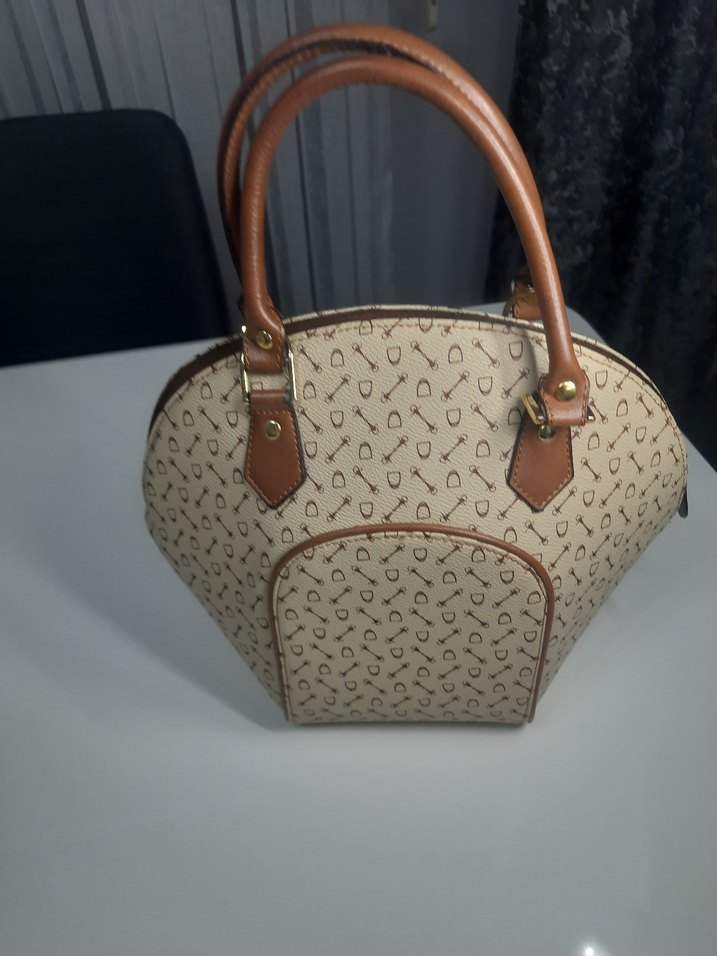 Bej Baskılı Deri Kadın Çanta - Görsel 5