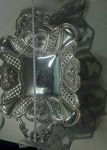 Gri Nakış İşlemeli Geleneksel Tepsi - Görsel 2