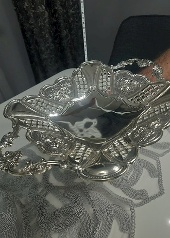 Gri Nakış İşlemeli Geleneksel Tepsi - Görsel 5