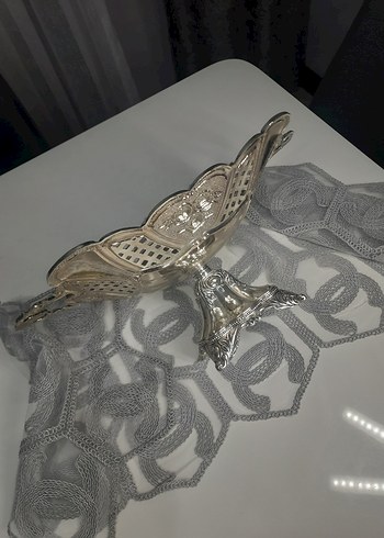 Gri Nakış İşlemeli Geleneksel Tepsi - Görsel 6