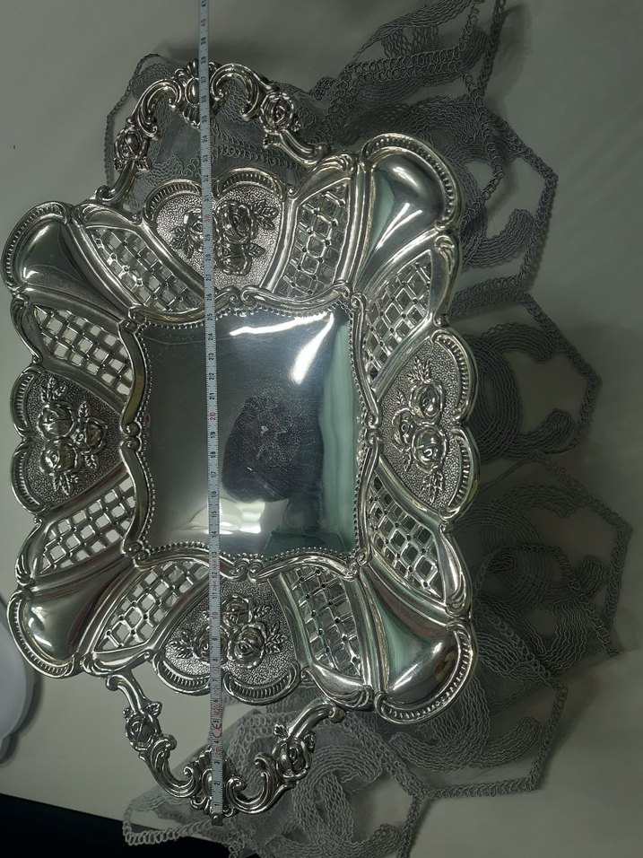 Gri Nakış İşlemeli Geleneksel Tepsi - Görsel 2