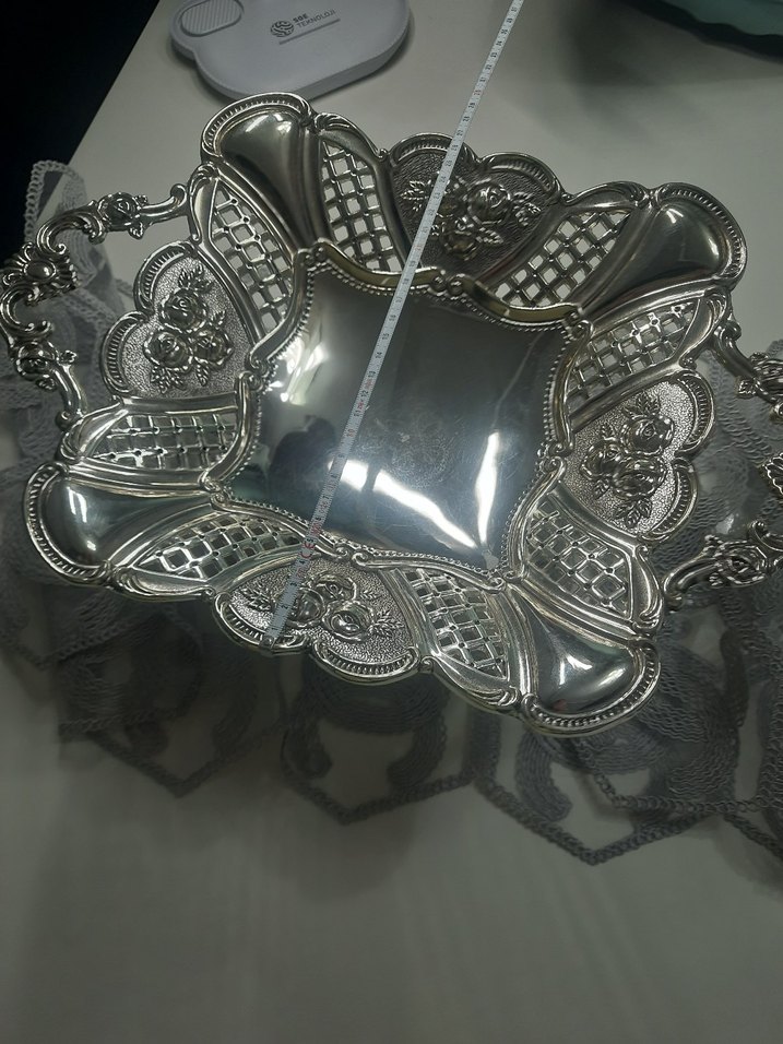 Gri Nakış İşlemeli Geleneksel Tepsi - Görsel 3