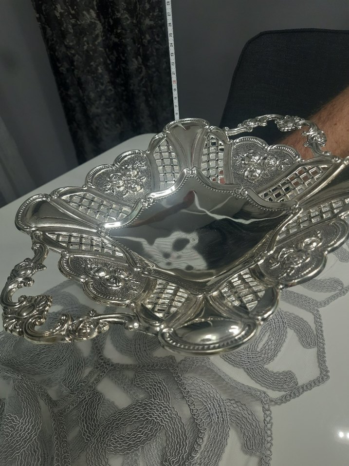 Gri Nakış İşlemeli Geleneksel Tepsi - Görsel 5