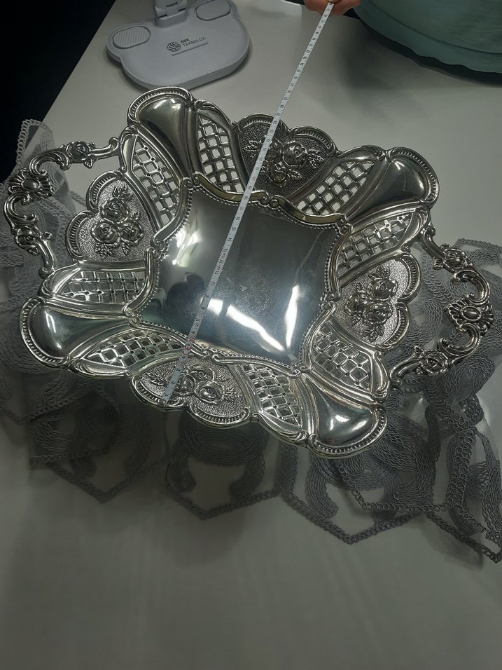 Gri Nakış İşlemeli Geleneksel Tepsi - Görsel 4