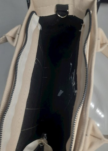 Beyaz Baskılı Fermuarlı Kadın Kumaş Çanta - Görsel 4