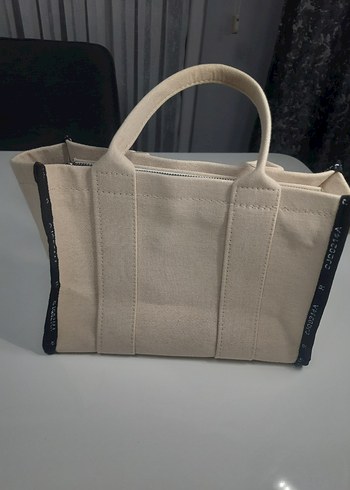 Beyaz Baskılı Fermuarlı Kadın Kumaş Çanta - Görsel 2