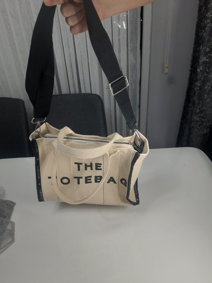 Beyaz Baskılı Fermuarlı Kadın Kumaş Çanta - Görsel 5