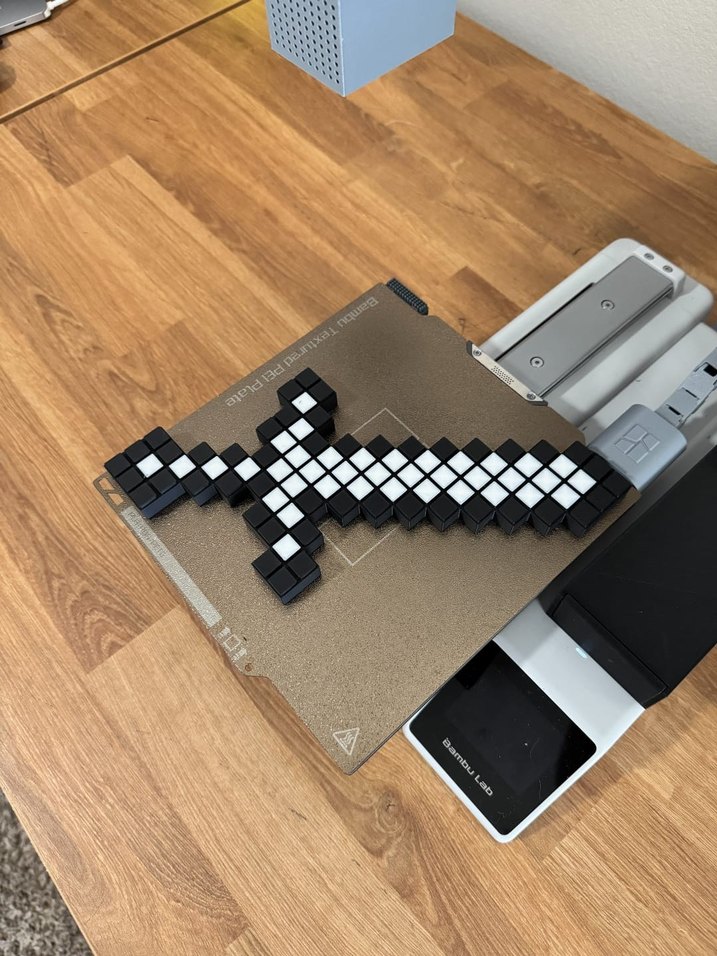 Piksel Tasarımlı Siyah-Beyaz Kılıç Figürü 3D yazıcı MineCraft - Görsel 3