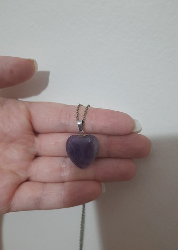  Mor Ametist Kalp Doğal Taş Kolye (Hediye) - Görsel 3