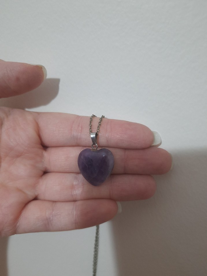  Mor Ametist Kalp Doğal Taş Kolye (Hediye) - Görsel 3