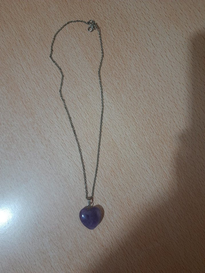  Mor Ametist Kalp Doğal Taş Kolye (Hediye) - Görsel 2