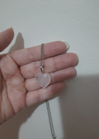  Pembe Kuvars Kalp Doğal Taş Kolye (Hediye) - Görsel 3