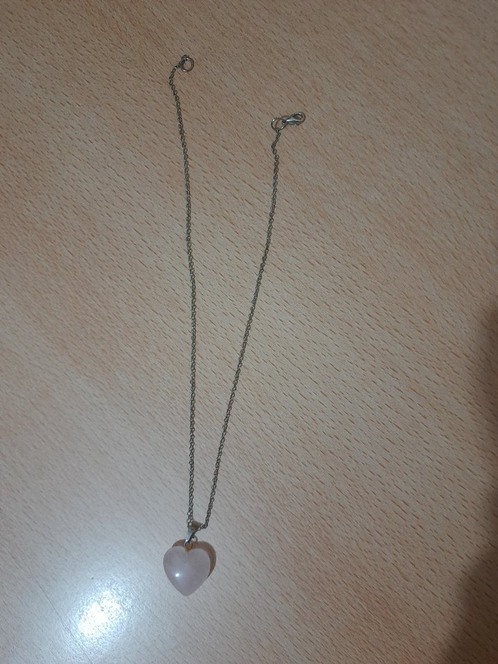  Pembe Kuvars Kalp Doğal Taş Kolye (Hediye) - Görsel 2