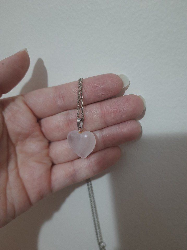  Pembe Kuvars Kalp Doğal Taş Kolye (Hediye) - Görsel 3