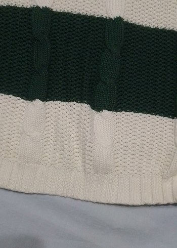 Benetton Yeşil Beyaz Çizgili Triko Kazak