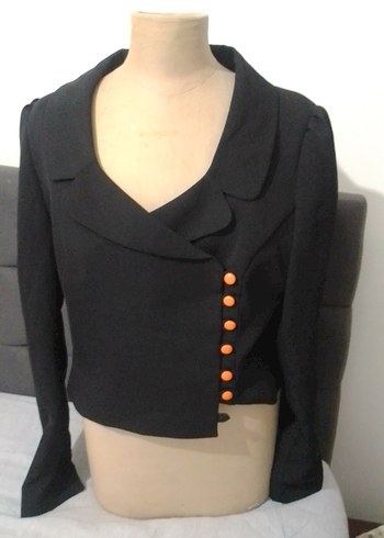 Düğmeli Siyah Mini Kadın Blazer Ceket