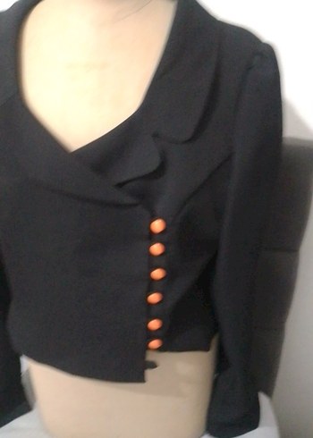 Tuğba&Venn Düğmeli Siyah Mini Kadın Blazer Ceket